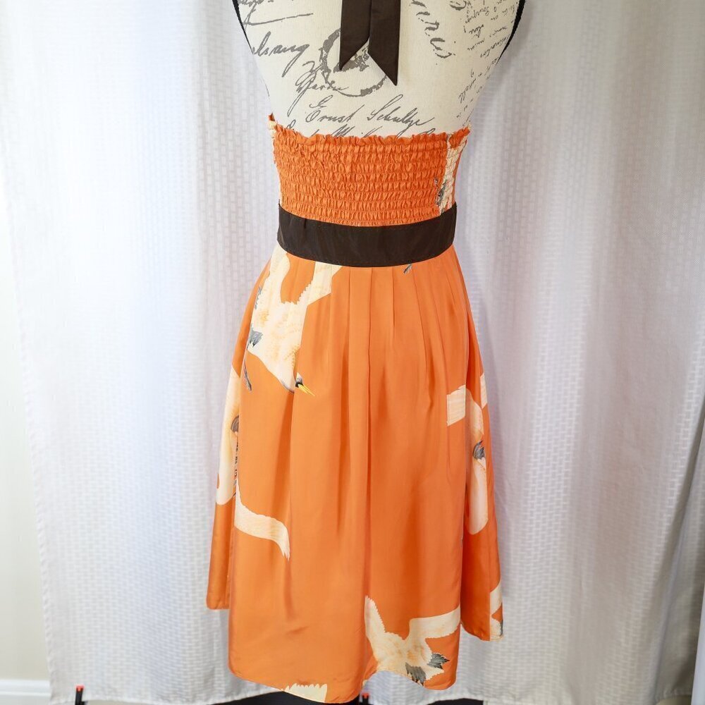 Moulinette Soeurs Orange Halter Dress with Brown Accents - Picture 5 of 11